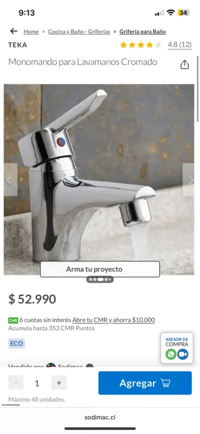 Grifería monomando cromada Teka - miniatura 1
