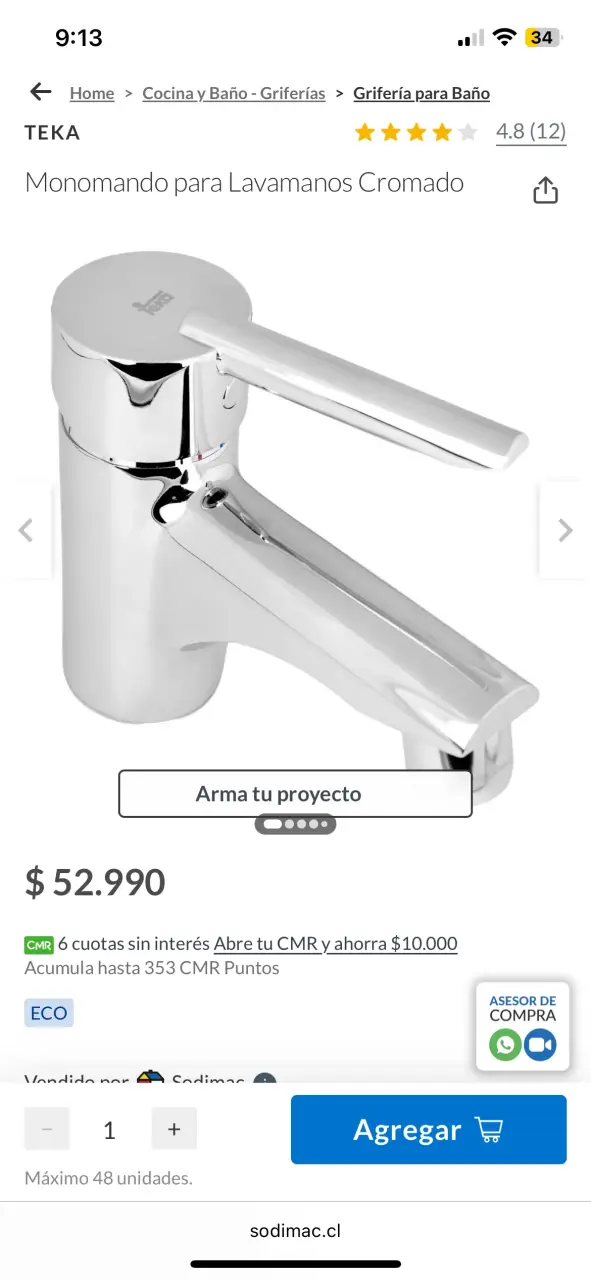 Grifería monomando cromada Teka - 2