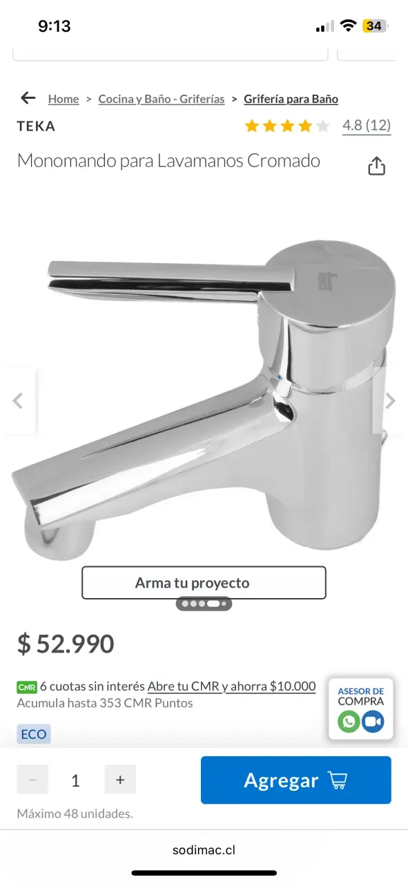 Grifería monomando cromada Teka - 3