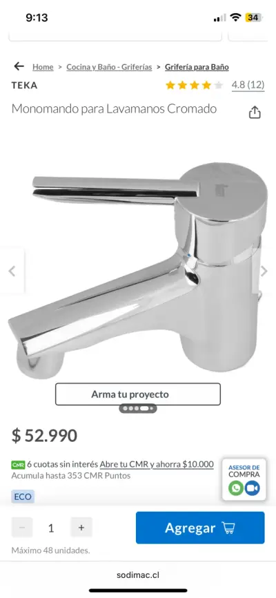Grifería monomando cromada Teka - miniatura 3