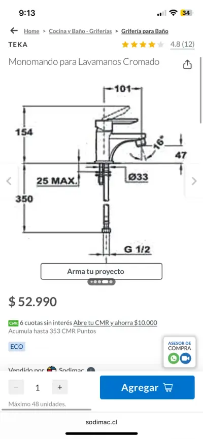 Grifería monomando cromada Teka - miniatura 4