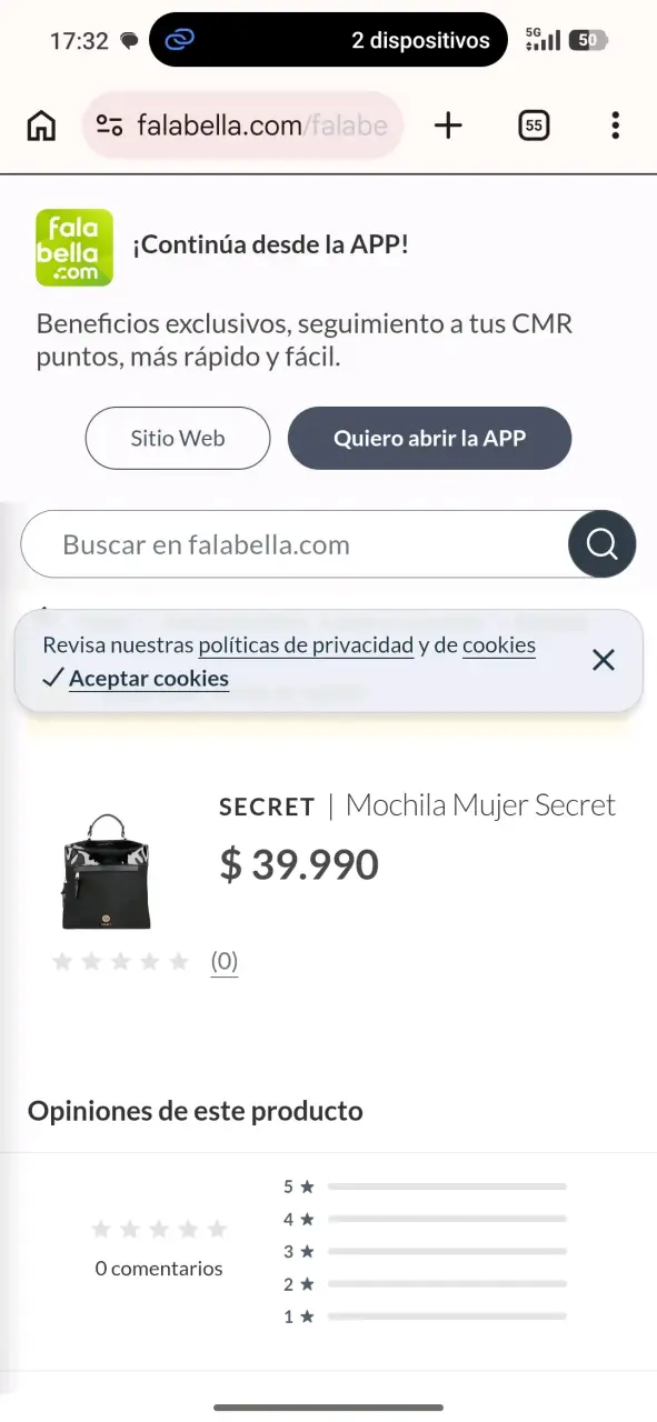 Mochila Mujer Secret negra - 1