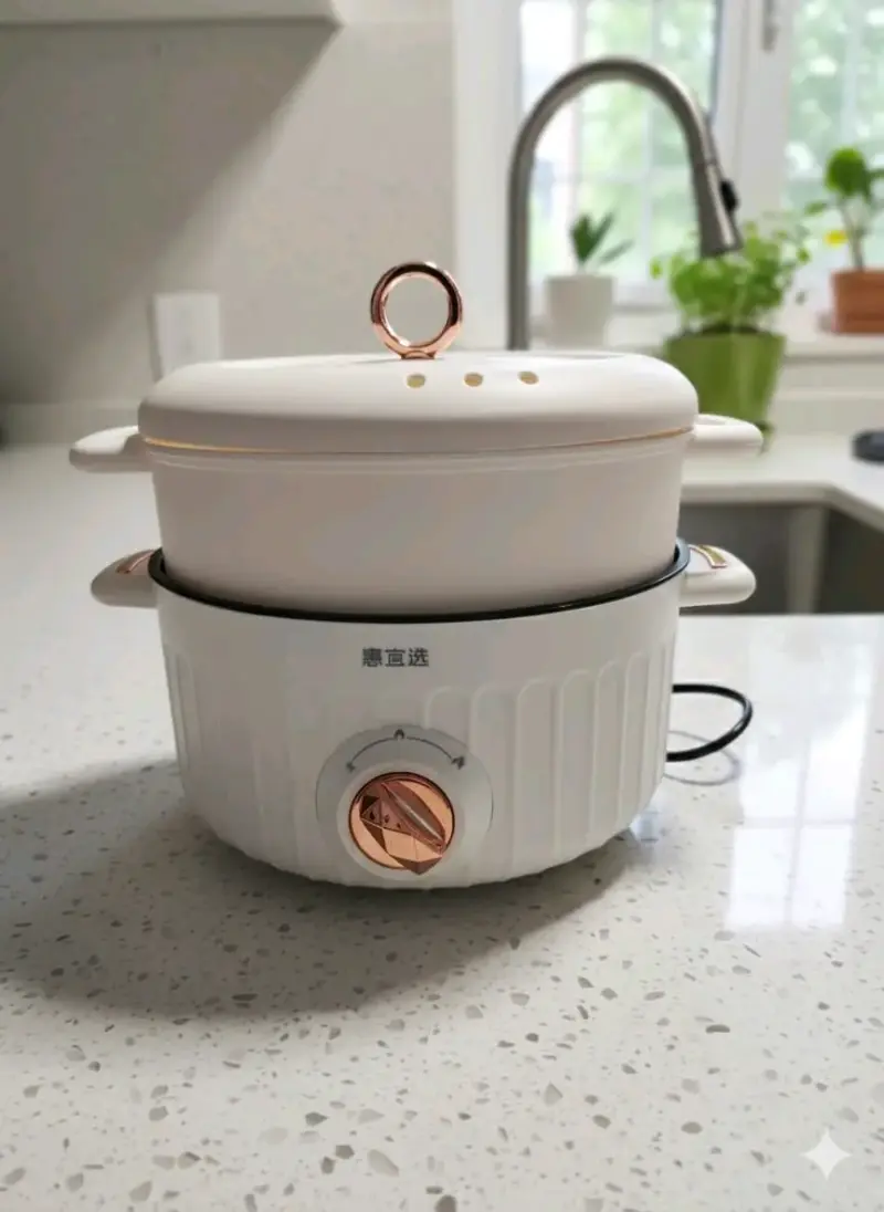 Olla eléctrica blanca con vaporera 6 litros - 1