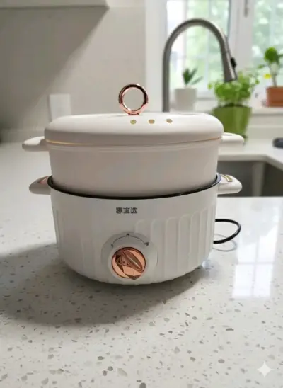 Olla eléctrica blanca con vaporera 6 litros - miniatura 1
