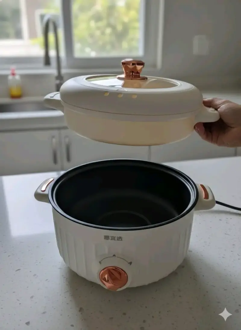 Olla eléctrica blanca con vaporera 6 litros - 2