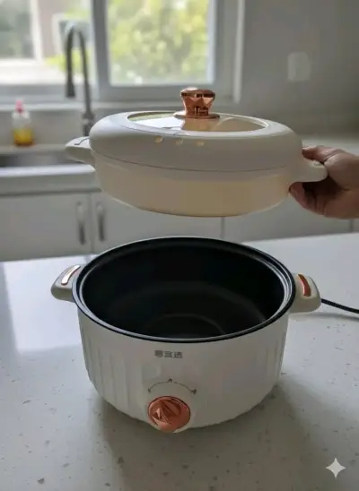 Olla eléctrica blanca con vaporera 6 litros - miniatura 2
