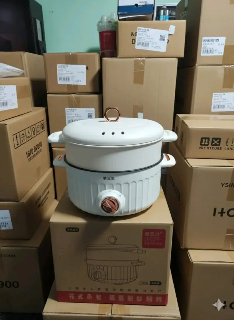 Olla eléctrica blanca con vaporera 6 litros - 4