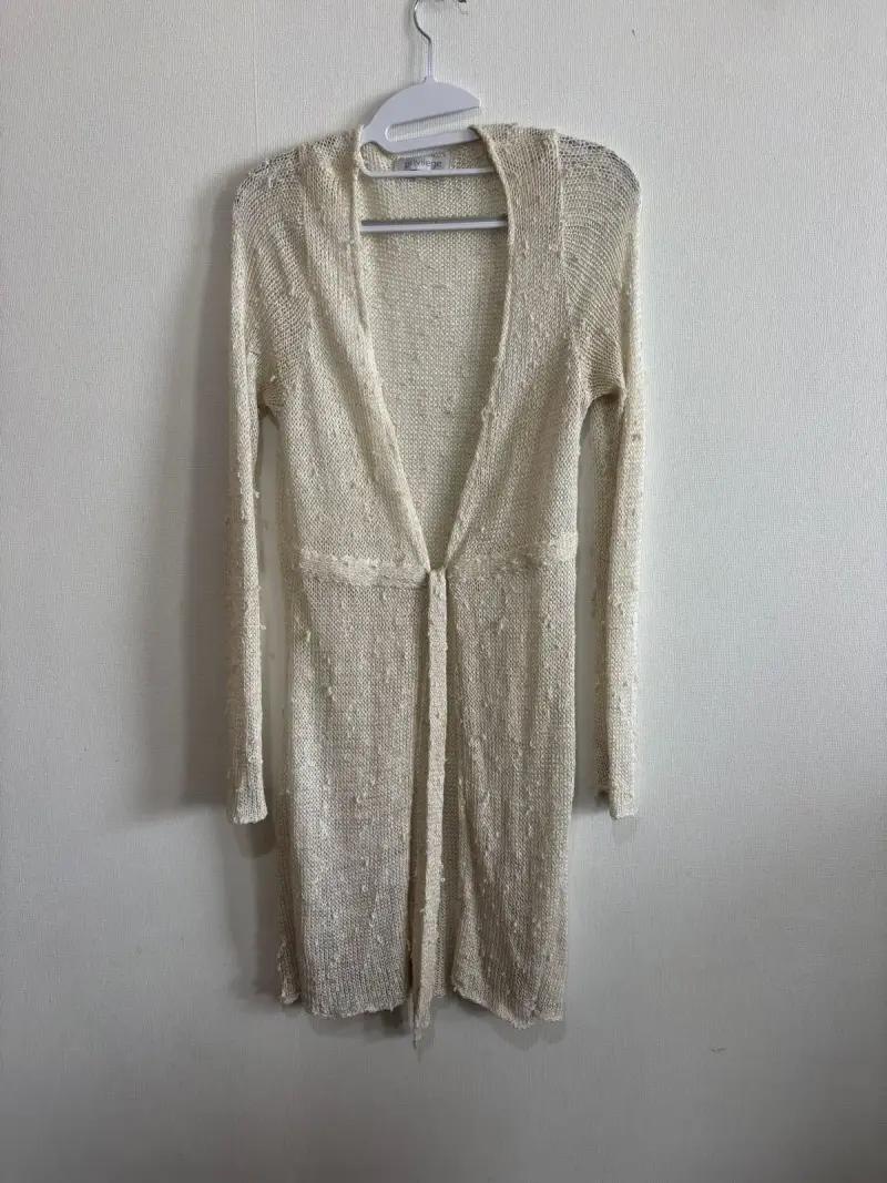 Cardigan beige de punto largo - 1