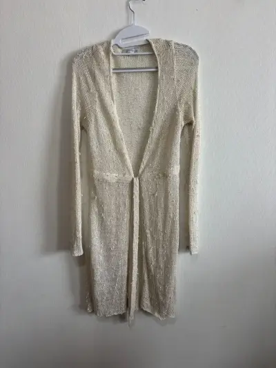 Cardigan beige de punto largo - miniatura 1