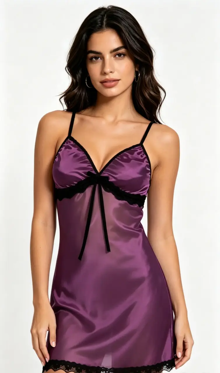 Baby doll morado con transparencia talla S - 2