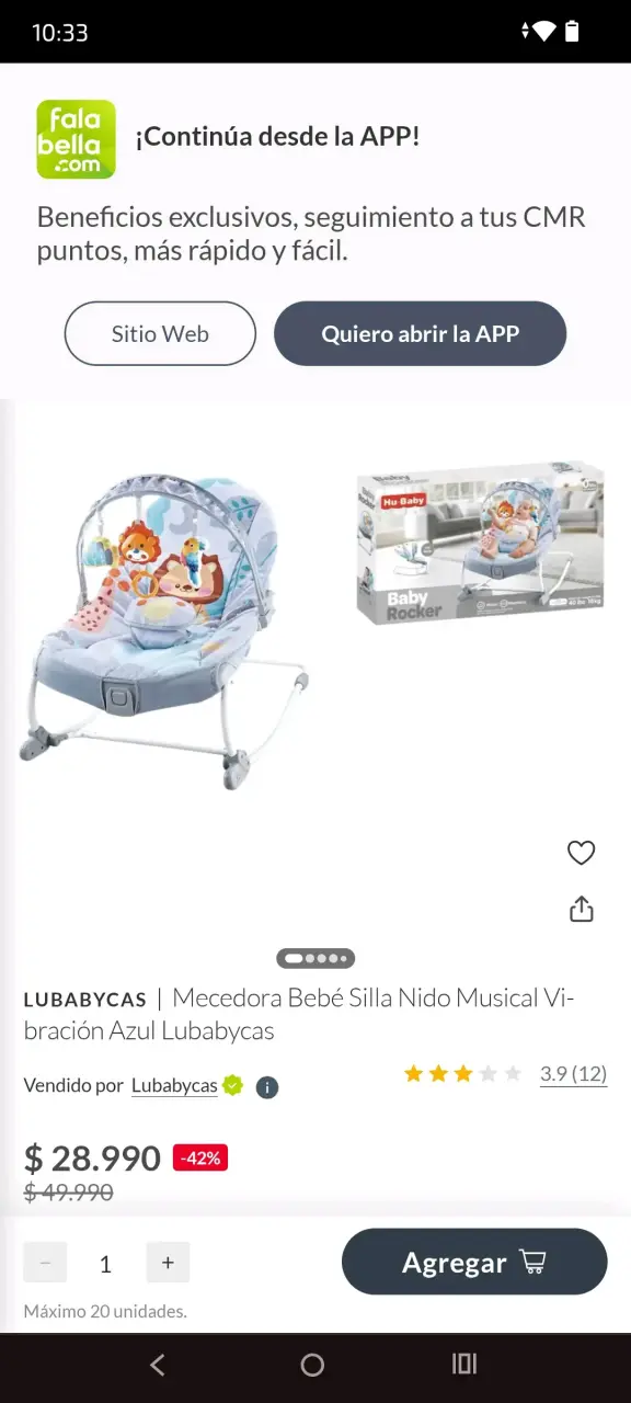 Mecedora bebé vibración azul