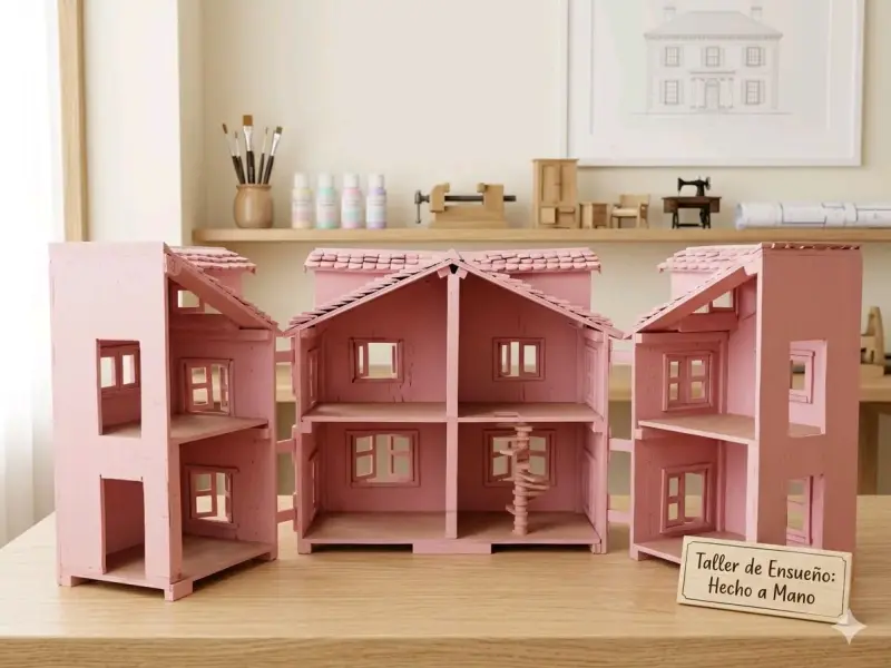 Casita de muñecas rosa hecha a mano - 2