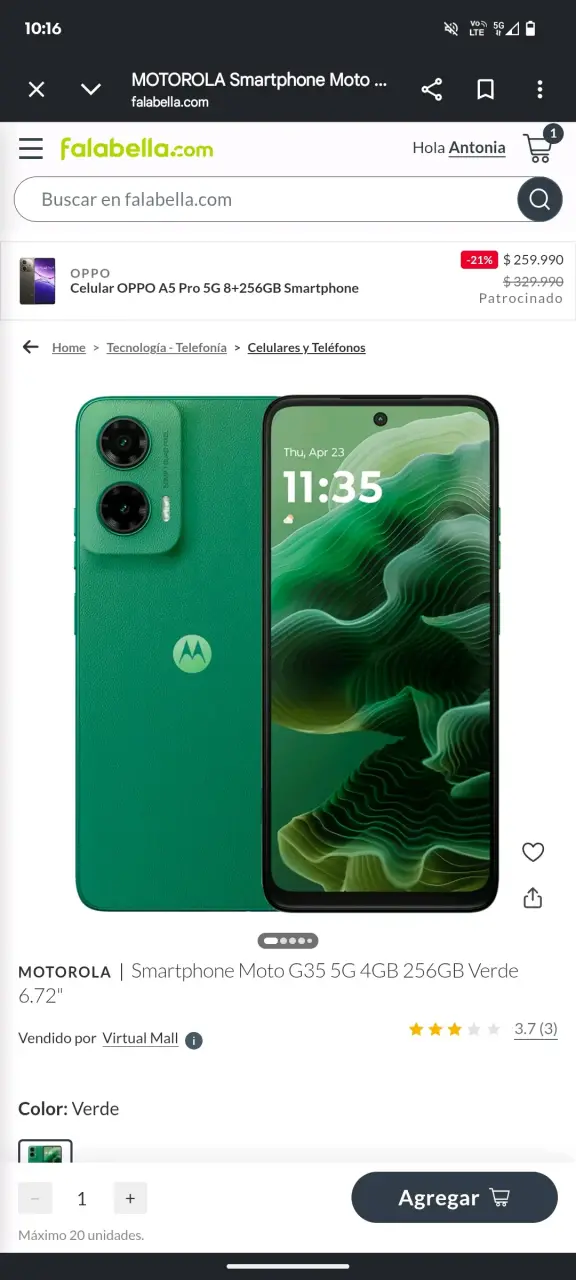 Smartphone Motorola Moto G35 5G Verde - 1