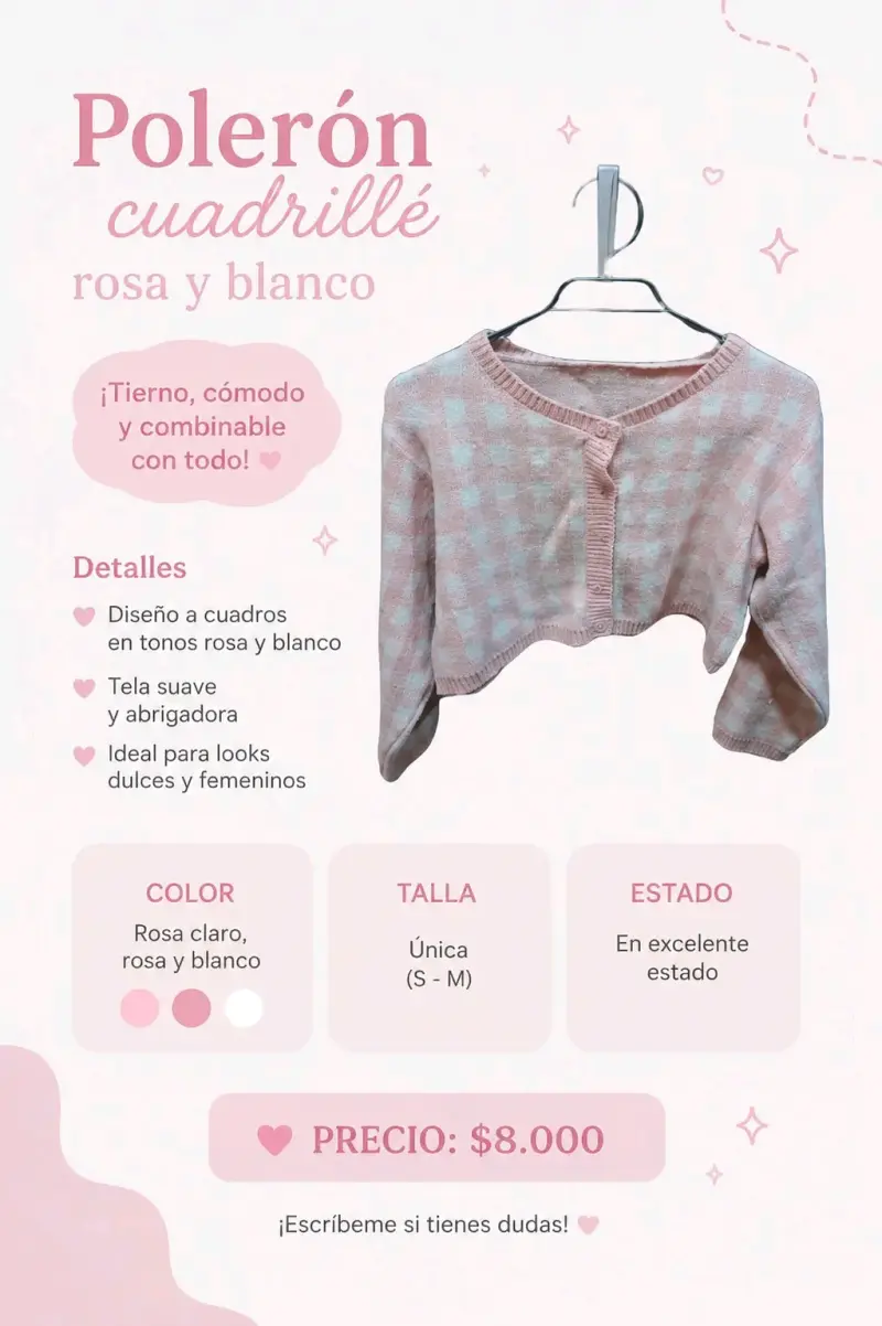 Polerón cuadrillé rosa y blanco