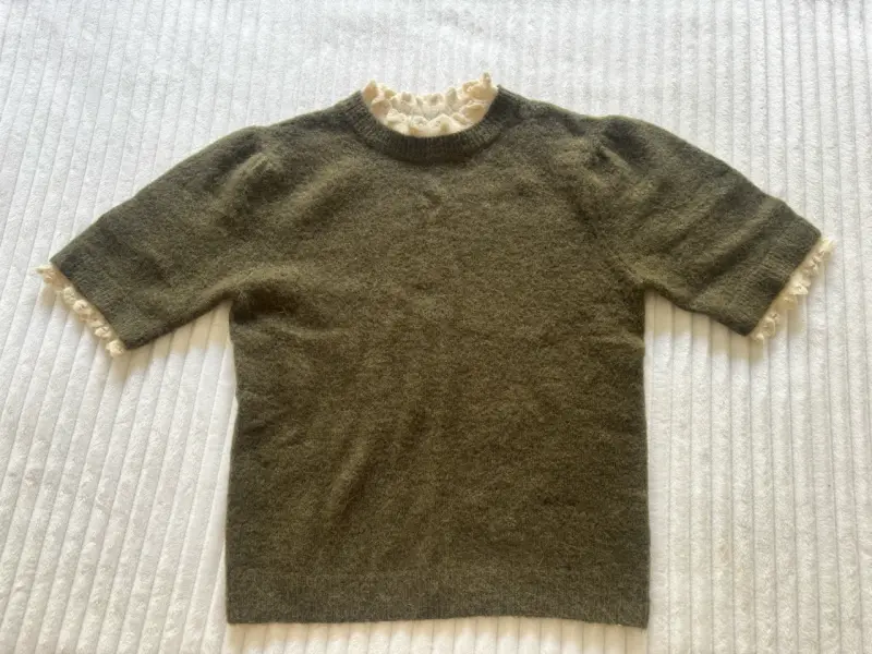 Polera Zara lanilla verde con encaje - 1