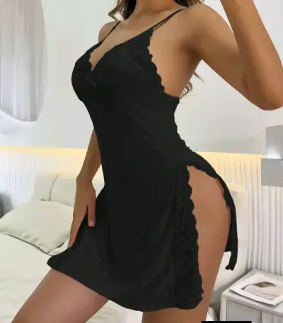 Camisón negro con encaje no incluye hilo talla S - miniatura 4