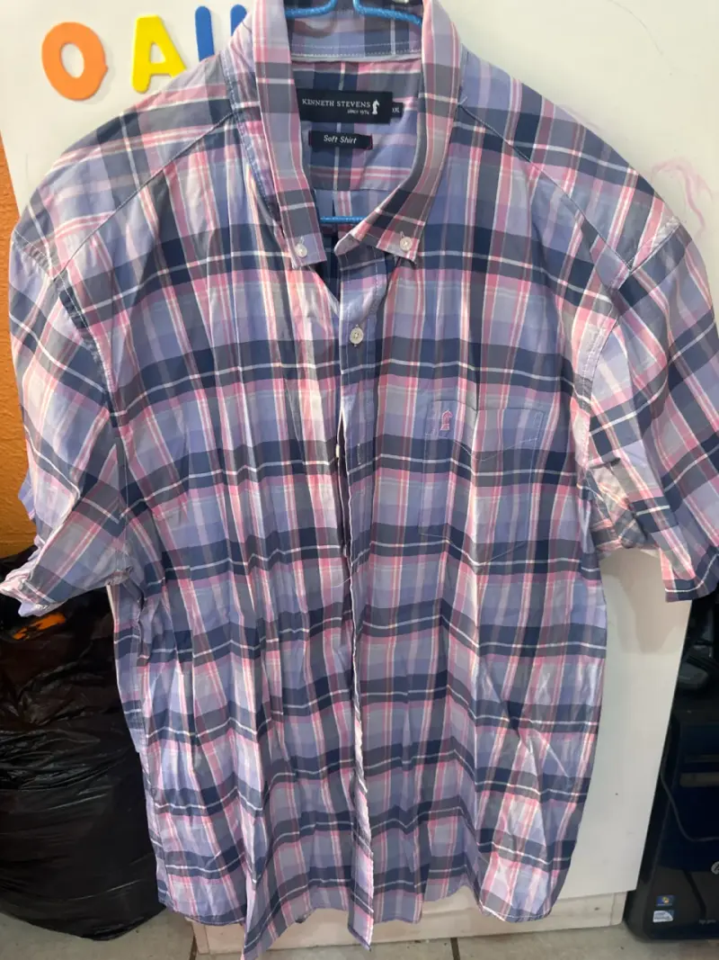 Camisa a cuadros azul y rosa