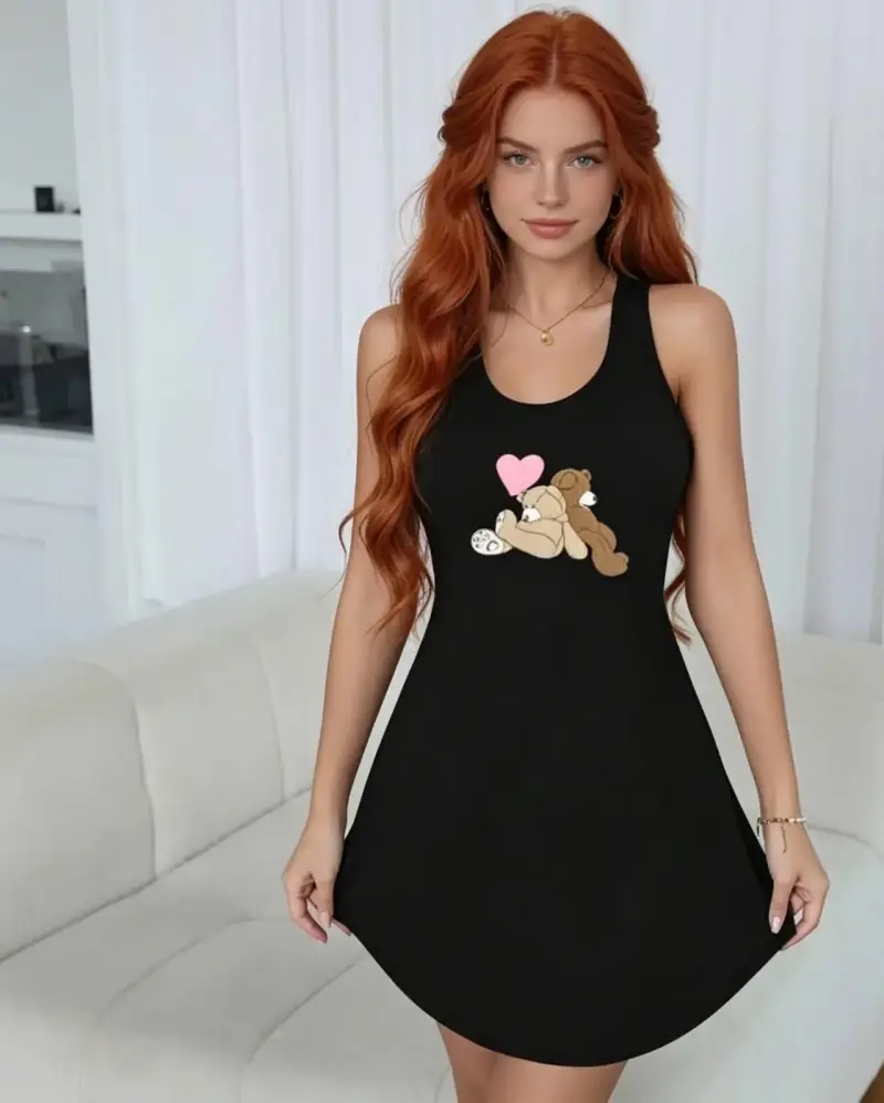 Camiseta negro con osos estampados talla S-M - 2