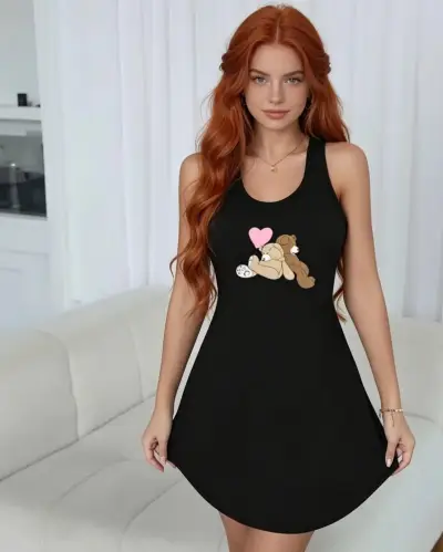 Camiseta negro con osos estampados talla S-M - miniatura 2