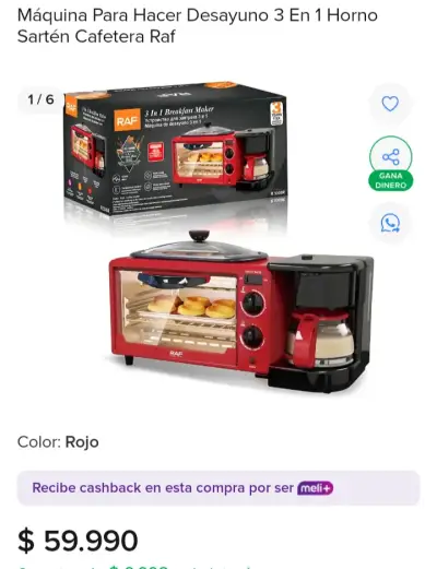 Máquina desayuno 3 en 1 roja - miniatura 1