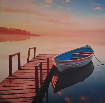 Cuadro de paisaje con bote - miniatura 1