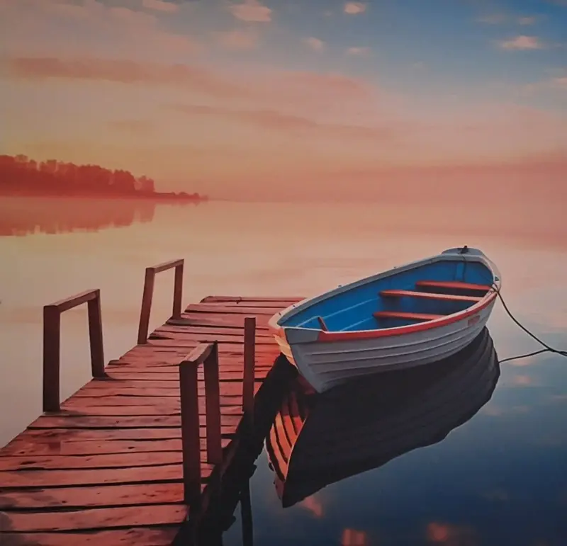 Cuadro de paisaje con bote - 2