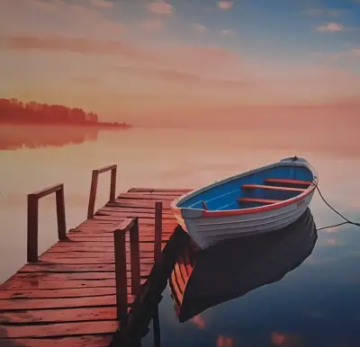 Cuadro de paisaje con bote - miniatura 2