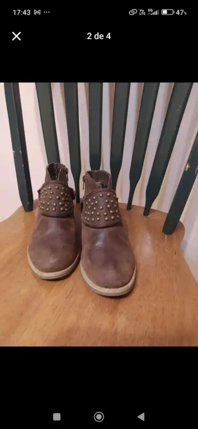Botines marrones de cuero con tachas - miniatura 1