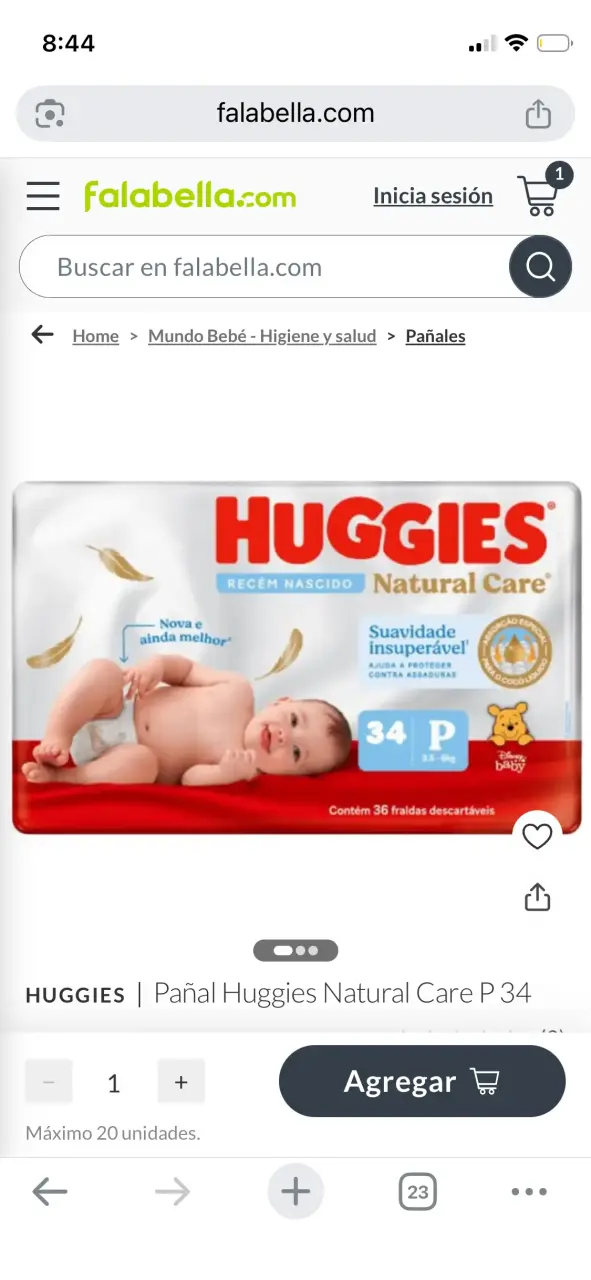 Pañales Huggies Natural Care Talla P