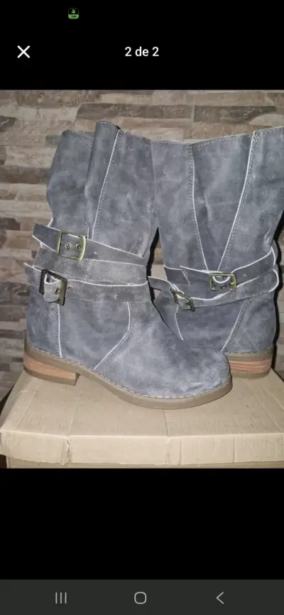 Botas gris con hebillas gamuza cuero - miniatura 1