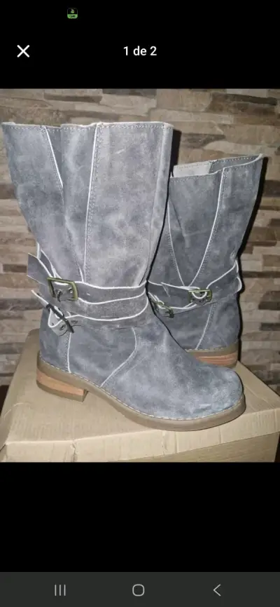 Botas gris con hebillas gamuza cuero - miniatura 2