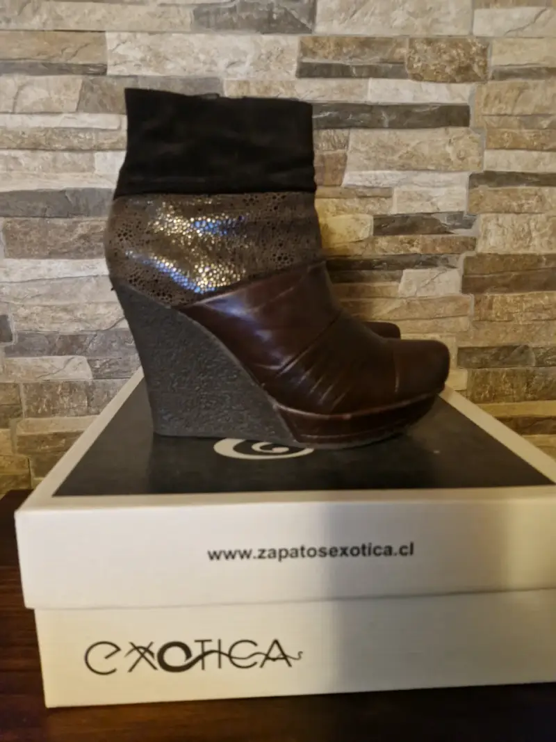Botines exotica cuero marron aplicación gamuza - 3