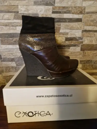 Botines exotica cuero marron aplicación gamuza - miniatura 3