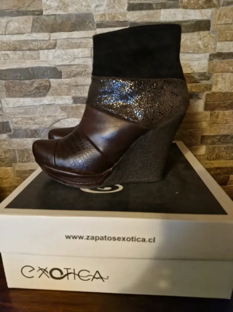 Botines exotica cuero marron aplicación gamuza - 4