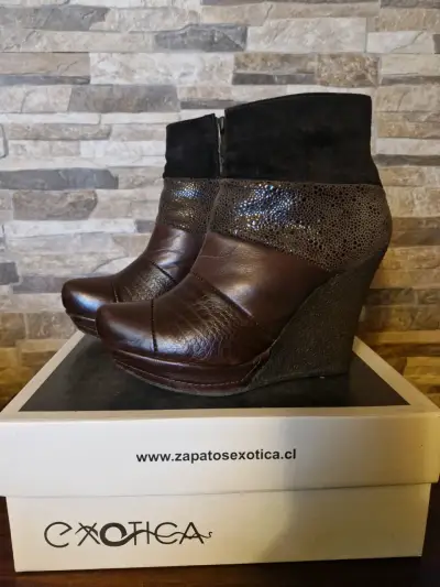 Botines exotica cuero marron aplicación gamuza - miniatura 5