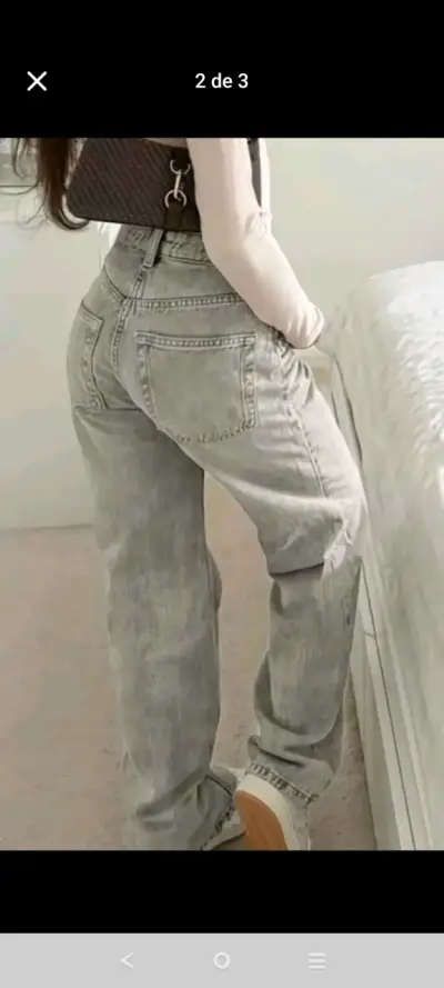 Jeans Baggy Wide Leg Gris Claro Deslavado -Talla M - miniatura 2