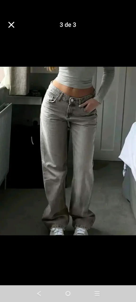 Jeans Baggy Wide Leg Gris Claro Deslavado -Talla M - 3