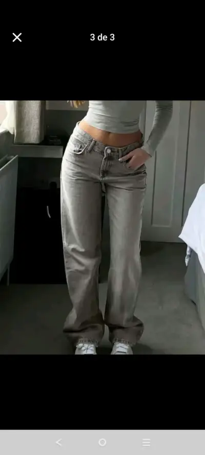 Jeans Baggy Wide Leg Gris Claro Deslavado -Talla M - miniatura 3