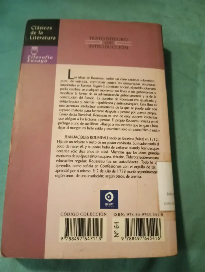 Libro El Contrato Social - Jean-Jacques Rousseau ( - 2