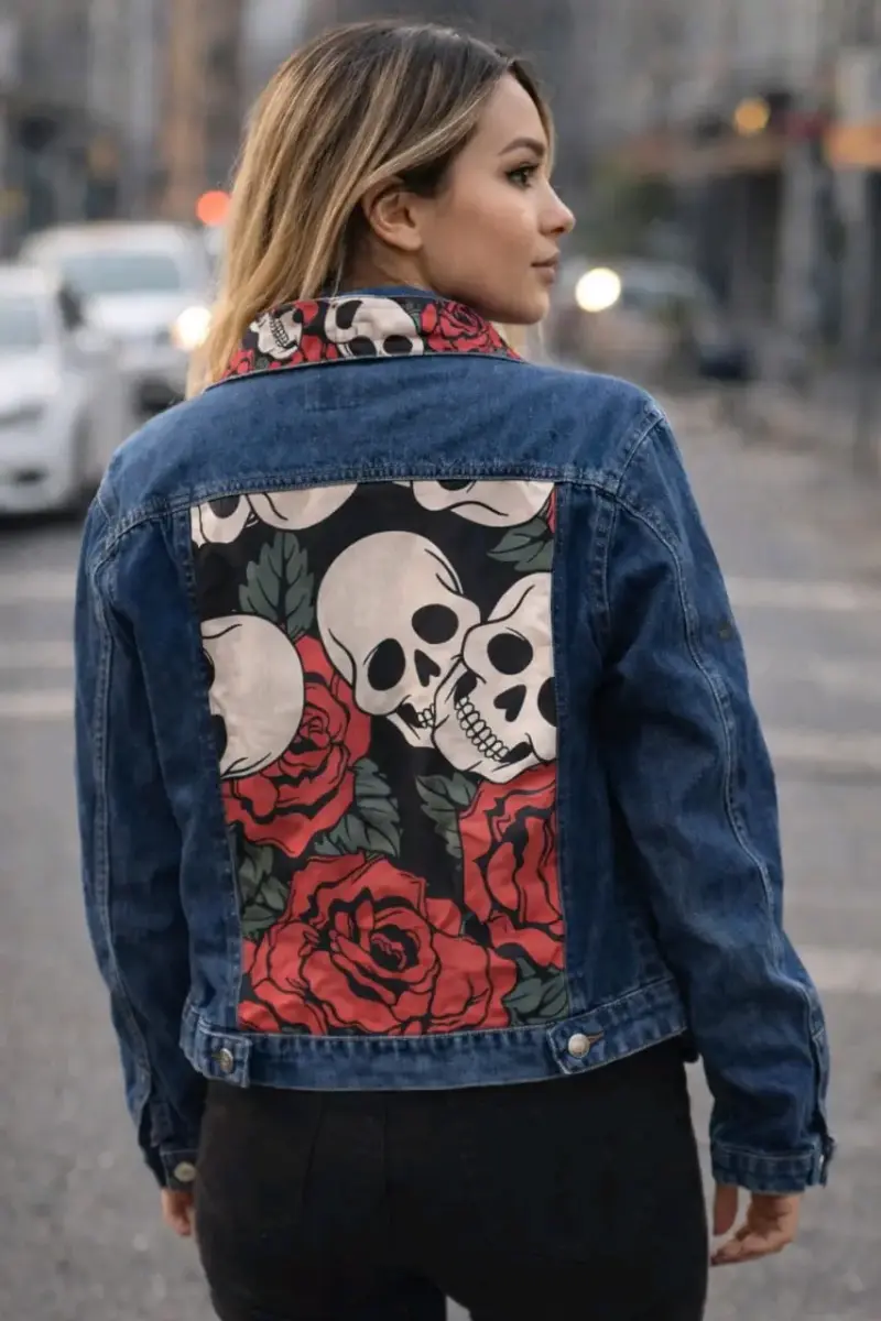 Chaqueta de mezclilla con diseño de calaveras