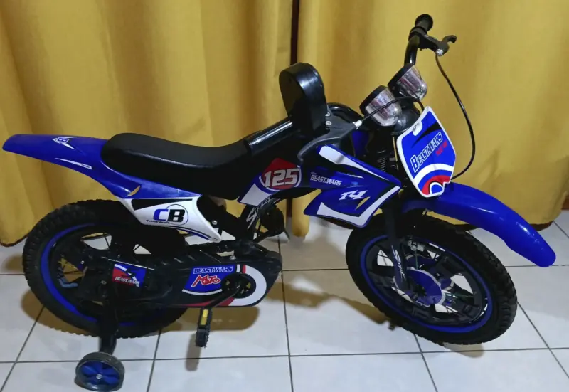Bicicleta infantil azul tipo moto aro 16 - 2