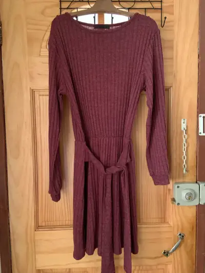 Vestido tipo lanilla burdeo M - miniatura 3