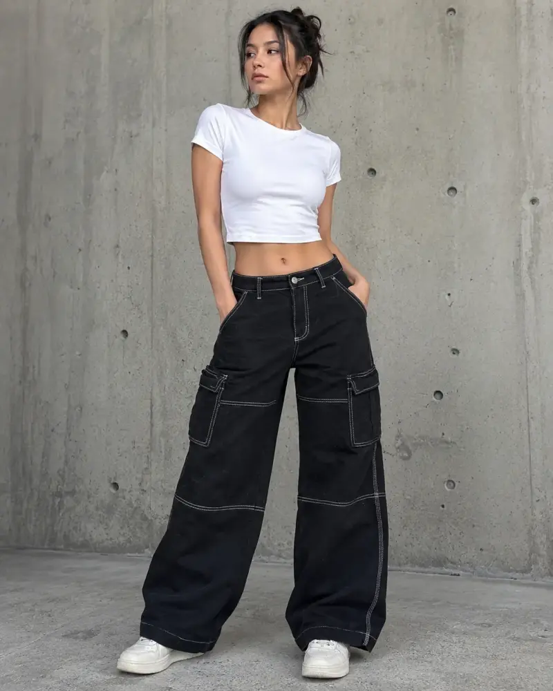 Pantalones hym cargo negros talla 36 - 1