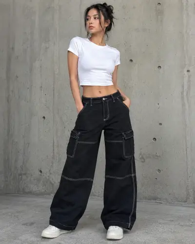 Pantalones hym cargo negros talla 36 - miniatura 1