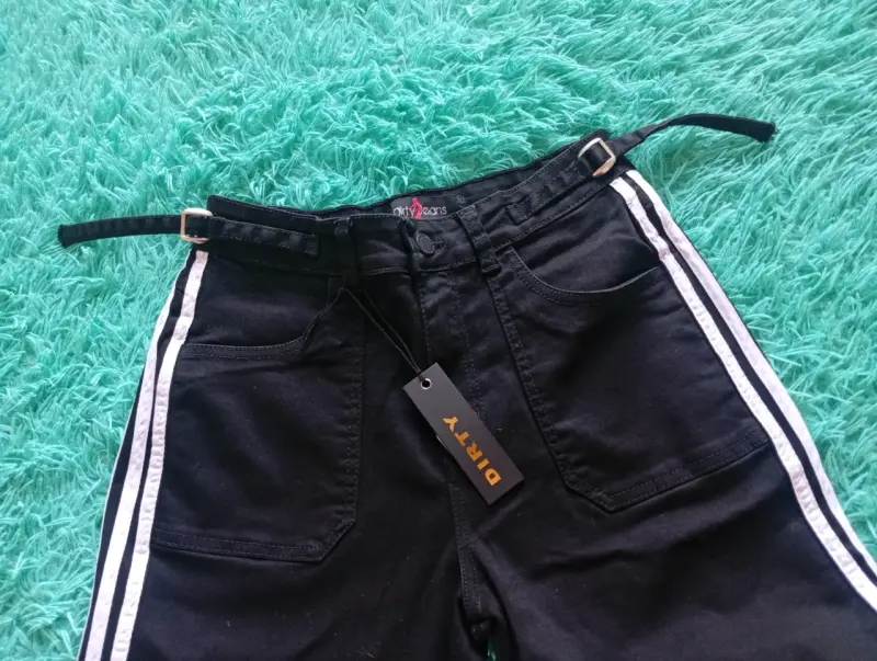 Jeans dirtywide leg negro con lineas laterales - 3