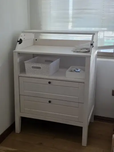 Mudador de bebé blanco con cajones de Madera - miniatura 2