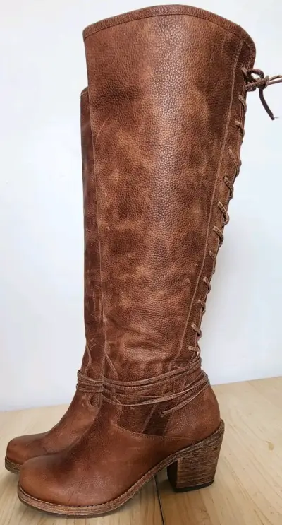 Botas Altas c/amarras en ZigZag 100% CUERO Romano - miniatura 1
