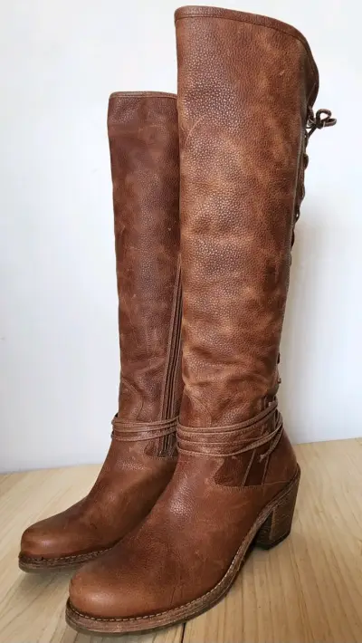 Botas Altas c/amarras en ZigZag 100% CUERO Romano - miniatura 5