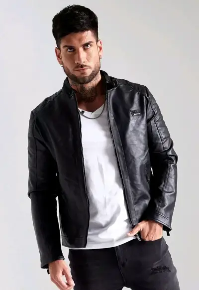Chaqueta de cuero JJO negra - miniatura 1
