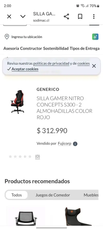 Silla Gamer Nitro Concepts roja y negra - miniatura 2